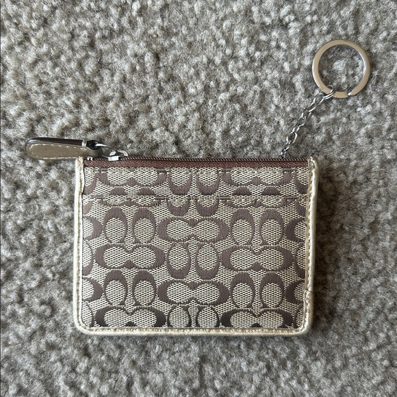 Coach Brown and Cream Signature Keychain Pouch - Picture 1 of 4